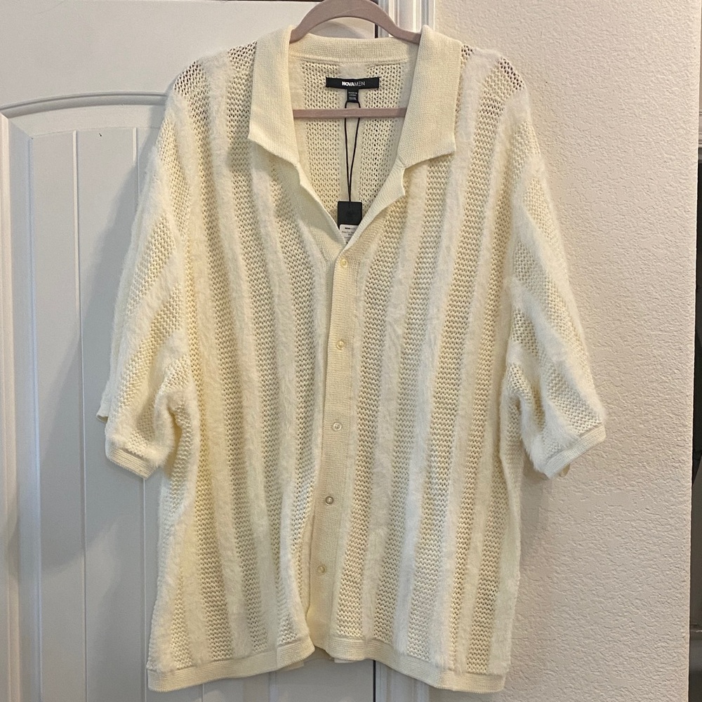 NOVA MEN Cream Eldon Fur Textured Button-Up Shirt, Sz XXXL NWT